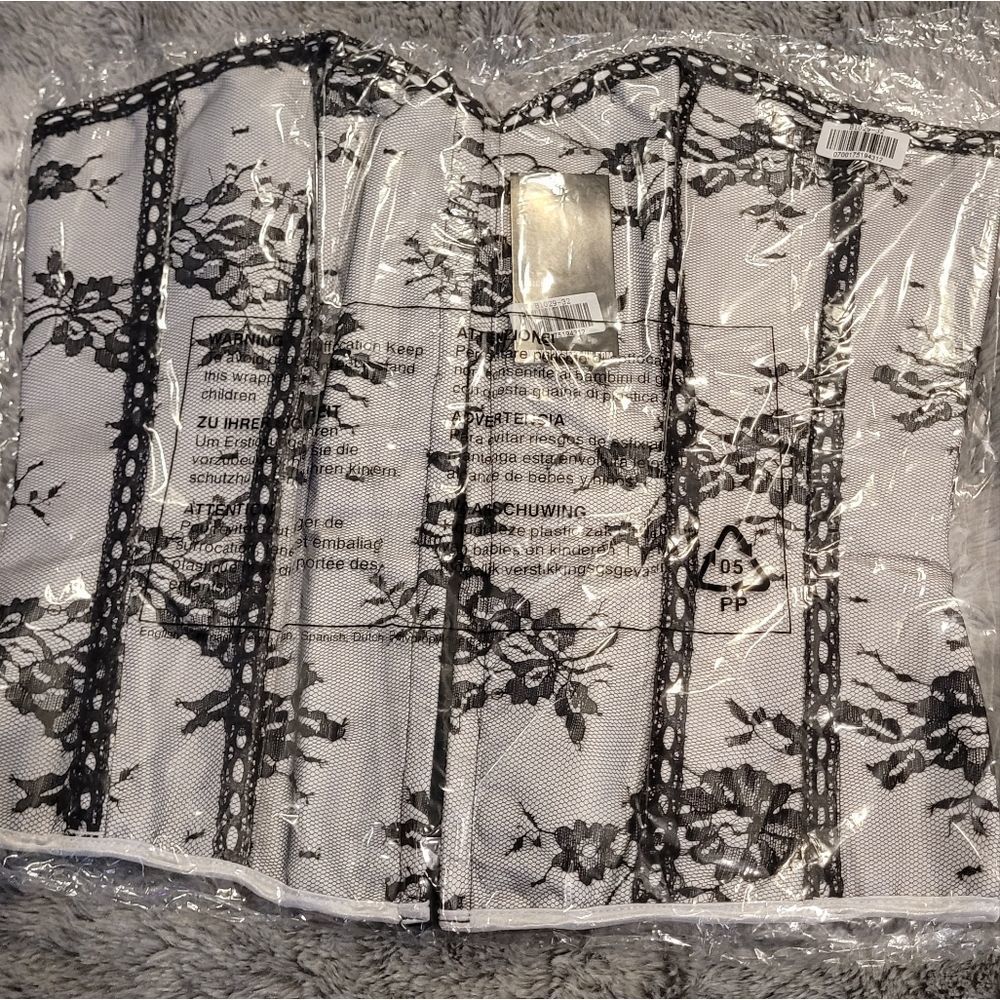 NWT True Steel boned Lacy Floral Corset with Black flower design.